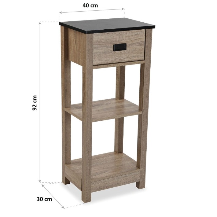 Finezzahome 21810074 Ραφιέρα με Συρτάρι 40x30x92εκ., Μαύρο- Φυσικό 