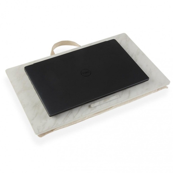 Finezza Home 15619130 Βάση για Λάπτοπ- Βοηθητικός Δίσκος από Ξύλο με Μαξιλάρι 30x48x4εκ. Εφέ Μαρμάρου- Μπεζ
