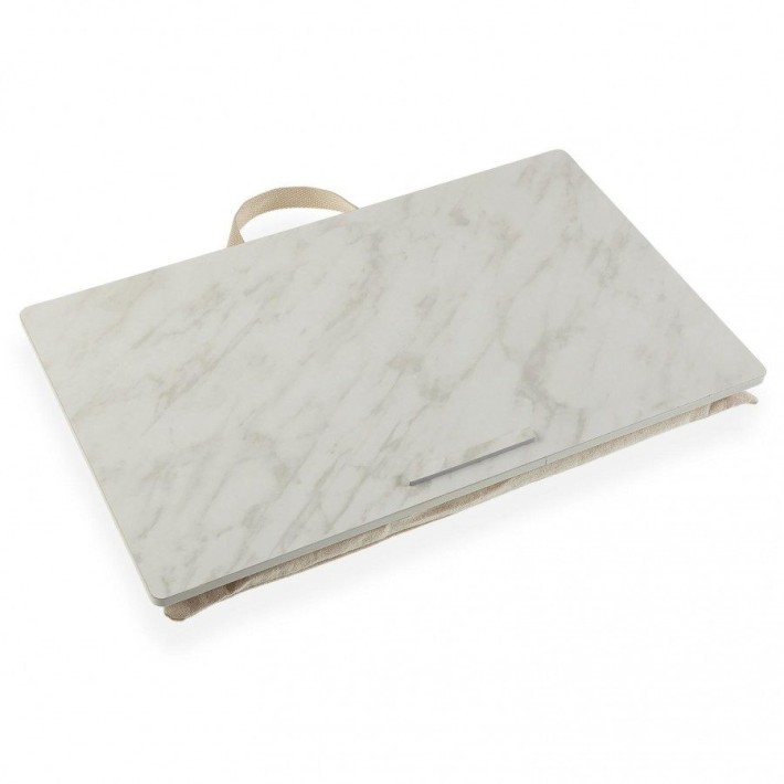 Finezza Home 15619130 Βάση για Λάπτοπ- Βοηθητικός Δίσκος από Ξύλο με Μαξιλάρι 30x48x4εκ. Εφέ Μαρμάρου- Μπεζ