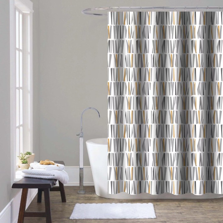 Frans Interior Design K18-20 Κουρτίνα Μπάνιου Υφασμάτινη 180x200 εκ., Λευκό Γκρι