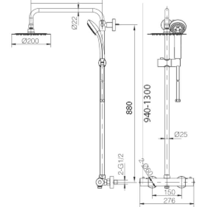 Imex Eco Kent BTK017 Στήλη Ντουζ Θερμοστατική 94/130εκ. Χρώμιο