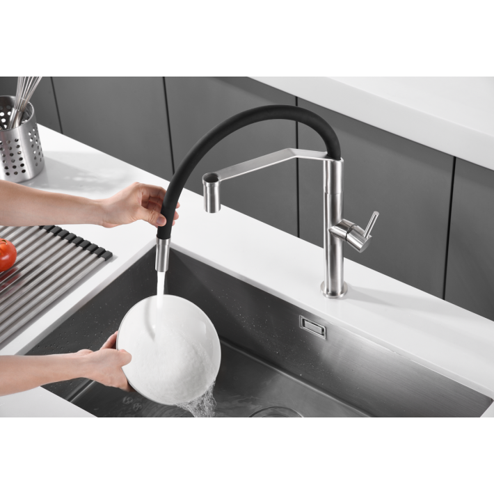 Imex Deva GCE023/AC Μπαταρία Κουζίνας Ανοξείδωτη Πάγκου Ψηλή Χρώμιο με Μαύρο