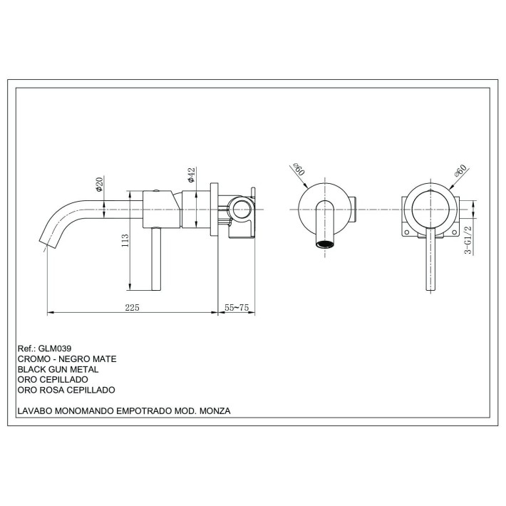Imex Monza GLM039/NG Σετ Μίκτης & Στόμιο Εντοιχισμού Νιπτήρα 1 Εξόδου Μαύρο
