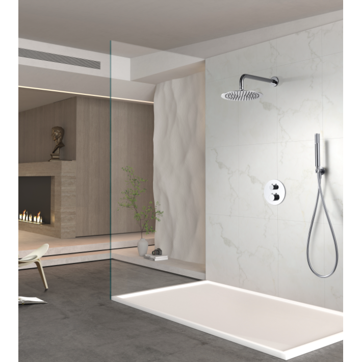 Imex Genova GTG053 Σύστημα Εντοιχισμού Ντουζιέρας Θερμοστατικό, Μίκτης, Τηλέφωνο & Κεφαλή Ντουζ 2 Εξόδων Inox Χρωμέ