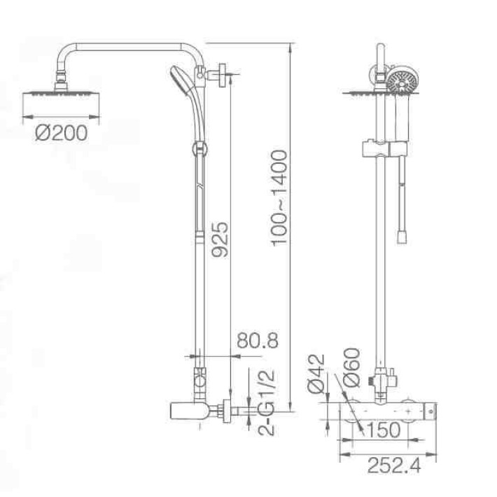Imex Nassau BDU014 Ρυθμιζόμενη Στήλη Ντουζ με Μπαταρία 87-123cm Χρώμιο