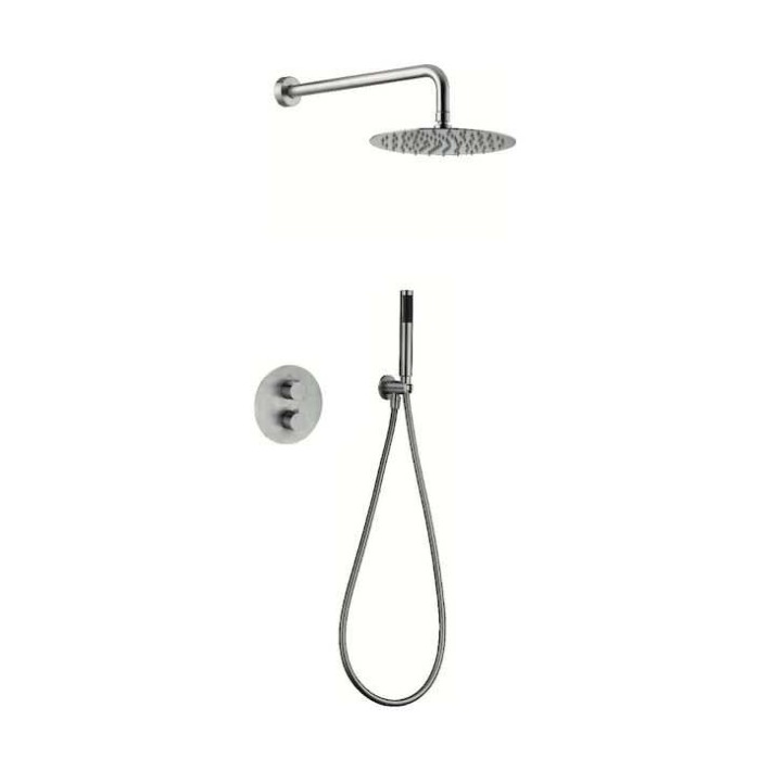Imex Moscu GTK034 Σύστημα Εντοιχισμού 2 Εξόδων Με Αναμεικτική Και Θερμοστατική Μπαταρία Μπανιέρας Πλήρες Σετ Inox Ασημί