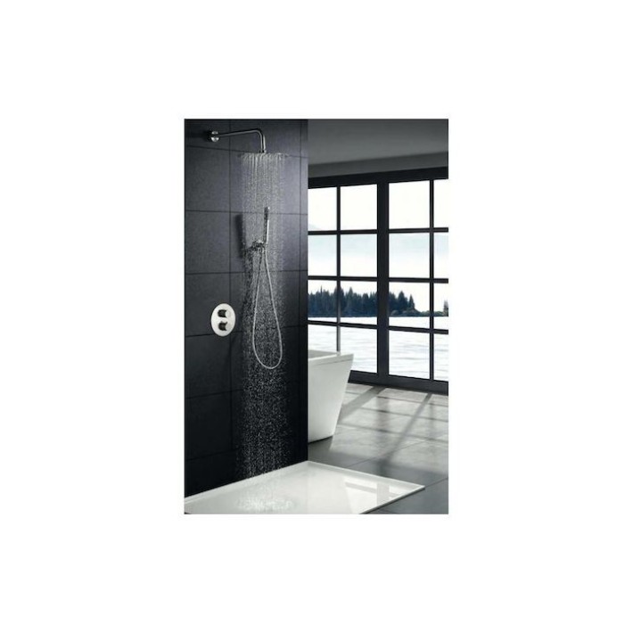 Imex Moscu GTK034 Σύστημα Εντοιχισμού 2 Εξόδων Με Αναμεικτική Και Θερμοστατική Μπαταρία Μπανιέρας Πλήρες Σετ Inox Ασημί