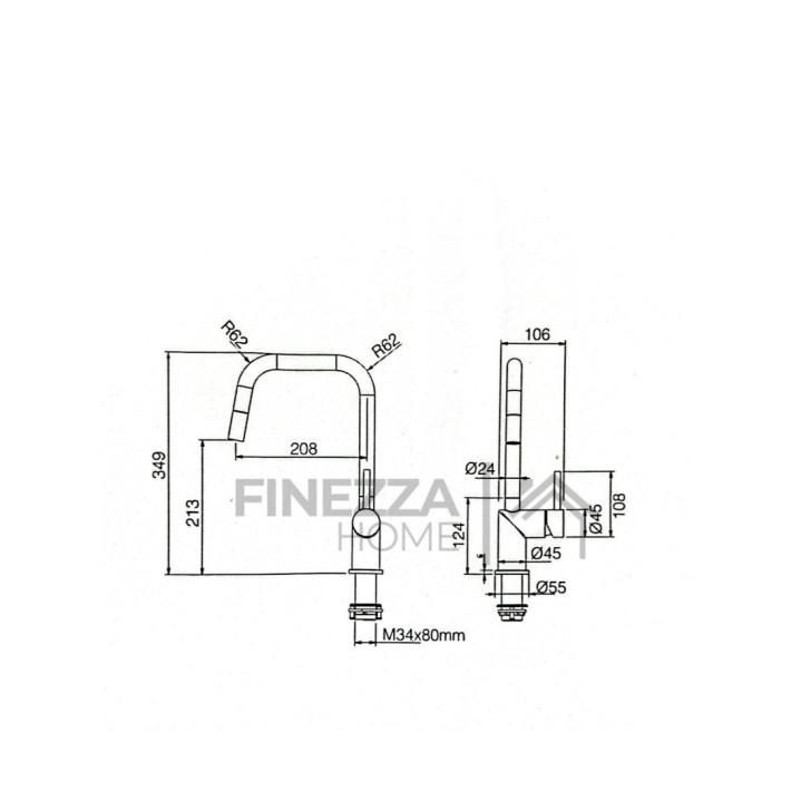 Imex Monza GCE039/NG Μπαταρία Κουζίνας με Αποσπώμενο Τηλέφωνο Νίκελ Ματ