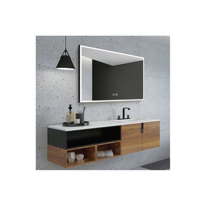 Imex Suiza SUIZ010/100NG  Καθρέπτης Μπάνιου Φωτιζόμενος Led 80x100εκ., Μαύρος Ματ και Μεταλλικό Πλαίσιο