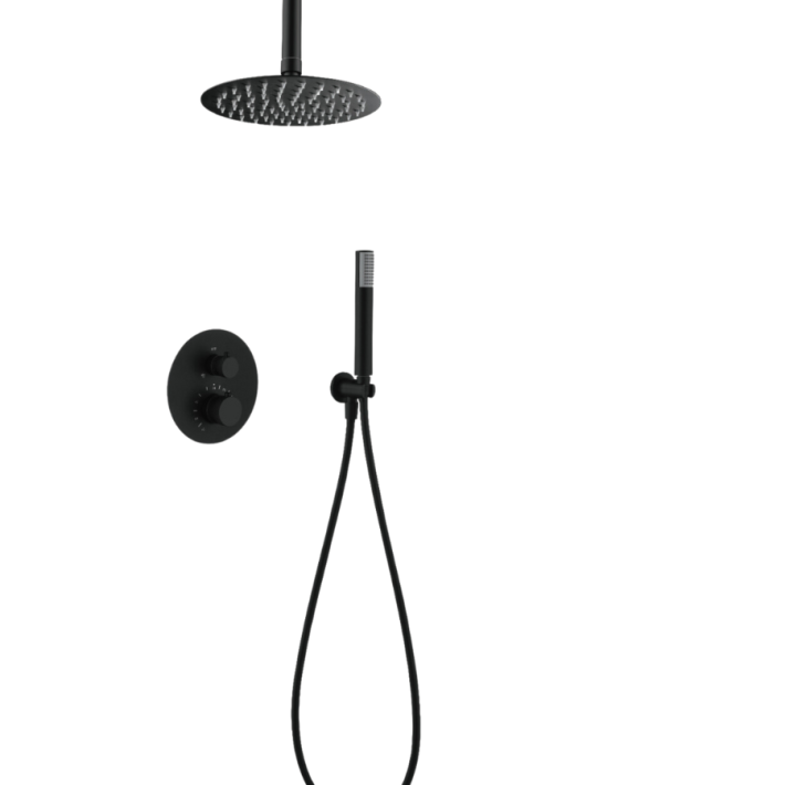 Imex Top GΤQ038/NG Σετ Μίκτης, Τηλέφωνο & Κεφαλή Ντουζ Εντοιχισμού Ντουζιέρας 2 Εξόδων Μαύρο Ματ