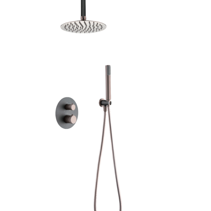Imex Top GΤQ038/GC Σετ Μίκτης, Τηλέφωνο & Κεφαλή Ντουζ Εντοιχισμού Ντουζιέρας 2 Εξόδων Γκρι Ματ/ Σαμπανιζέ