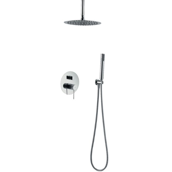 Imex Top GPQ038 Σετ Μίκτης, Τηλέφωνο & Κεφαλή Ντουζ Εντοιχισμού Ντουζιέρας 2 Εξόδων Inox Ασημί