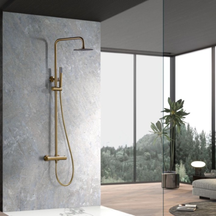 Imex Genova BTG053 Θερμοστατική Στήλη Ντους 2 Εξόδων Ροζ Χρυσό Ματ/Χαλκού