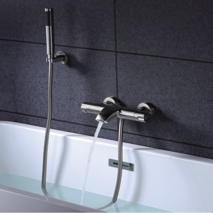 Imex Moscu BDK034-4 Αναμεικτική Μπαταρία Μπανιέρας Θερμοστατική Πλήρες Σετ Inox Ασημί