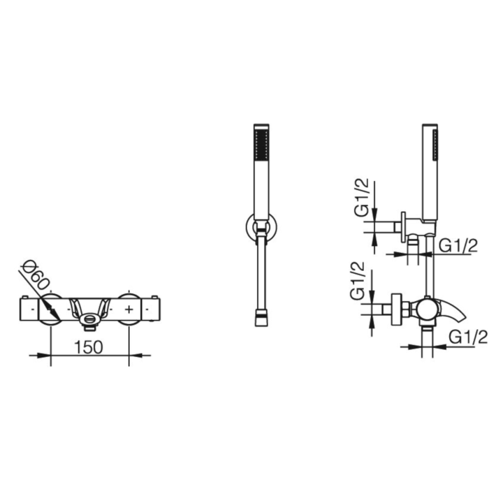 Imex Moscu BDK034-4 Αναμεικτική Μπαταρία Μπανιέρας Θερμοστατική Πλήρες Σετ Inox Ασημί