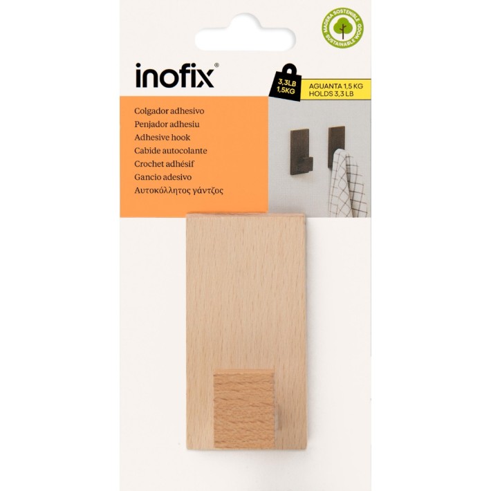 Γάντζος Αυτοκόλλητος VELA Σε Ανοιχτό Ξύλο 1491-8 Inofix
