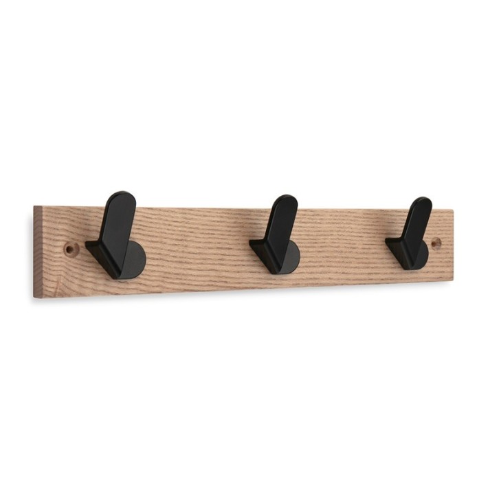 Inofix 3723-3 Κρεμάστρα Τριπλή 6,8x36x5,1εκ.Φυσικό Ξύλου- Μαύρο