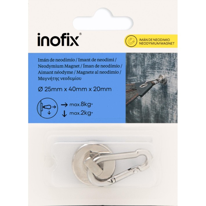 Inofix 4307-1 Μαγνήτης Ισχυρός Με Καραμπινέρ 25mm x 4x2cm