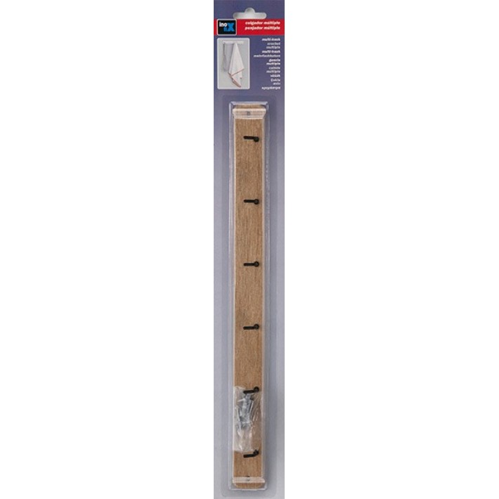 Inofix 3086-4 Κρεμάστρα με 6 Λεπτούς Γάντζους 3,2x37x3εκ, Εφέ Ξύλου