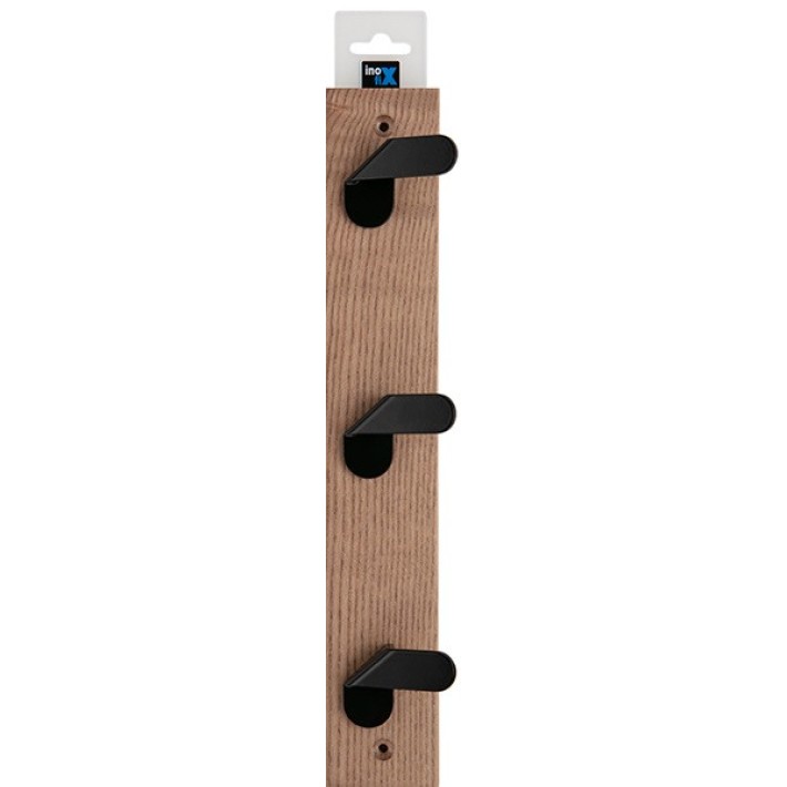 Inofix 3723-3 Κρεμάστρα Τριπλή 6,8x36x5,1εκ.Φυσικό Ξύλου- Μαύρο