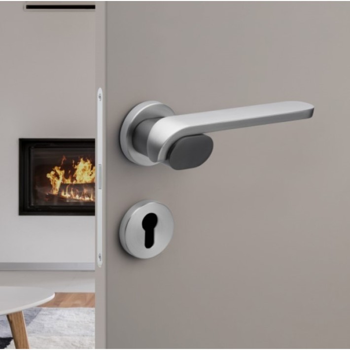 Roline K800-03 Πόμολο Πόρτας Εξωτερικής FIX Αριστερό με Ροζέτα Νίκελ Ματ Ανθρακί