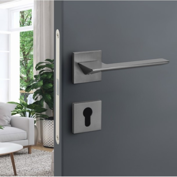 Roline K801-03 Πόμολο Πόρτας Εξωτερικής FIX Αριστερό με Ροζέτα Ανθρακί