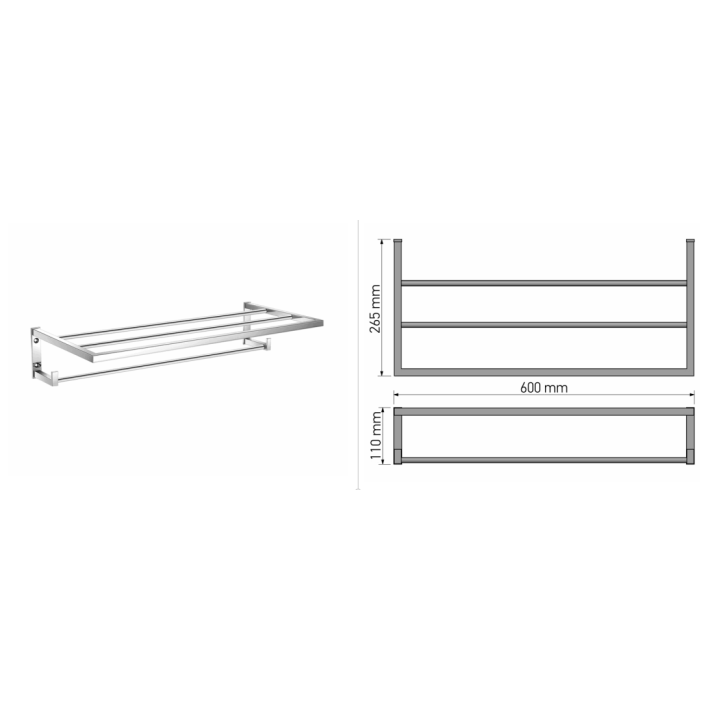 Πετσετοθήκη Ραφιέρα Sanco 0918-M116 60x26.5x11 εκ., Μαύρη
