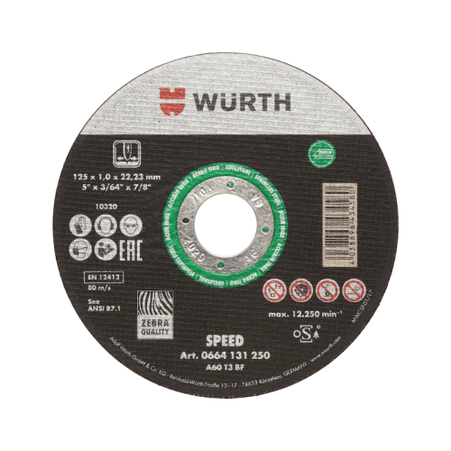 Würth 0664131250 Δίσκος Κοπής Inox SPEED PLUS Φ125Χ1,0ΜΜ