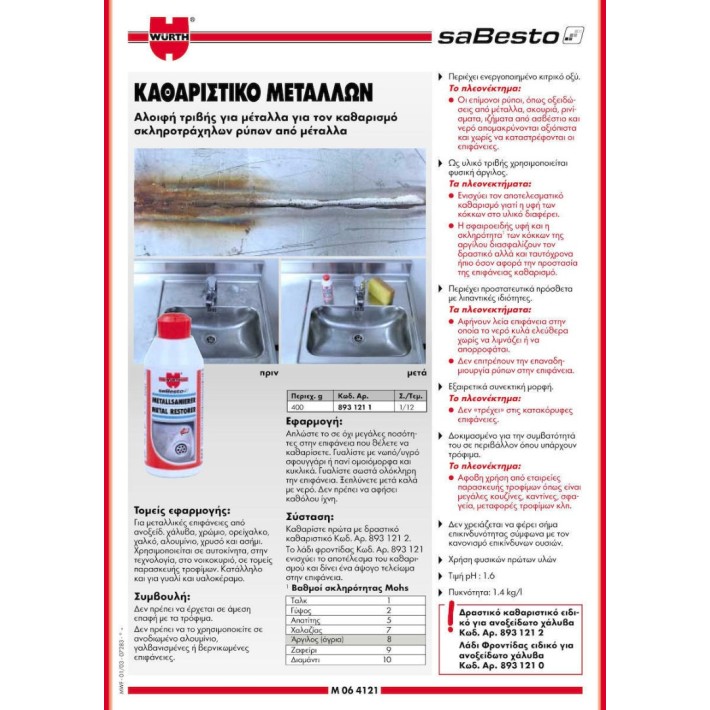 Würth 08931211 Καθαριστική Κρέμα Μετάλλων  400ml 