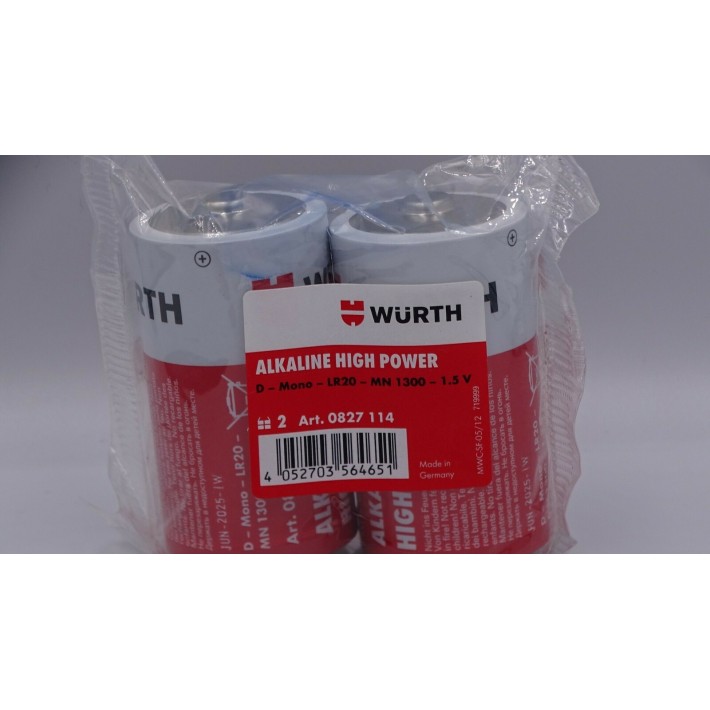 Würth 0827114 Μπαταρία Αλκαλική High Power D 1.5V (2τεμάχια)