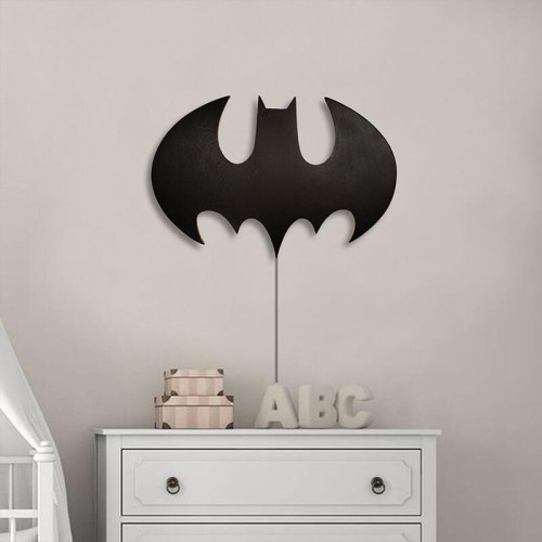 Χειροποίητο Παιδικό Ξύλινο Φωτιστικό Τοίχου με Ντουί Ε14 Σημύδα 36 x24 εκ. Batman