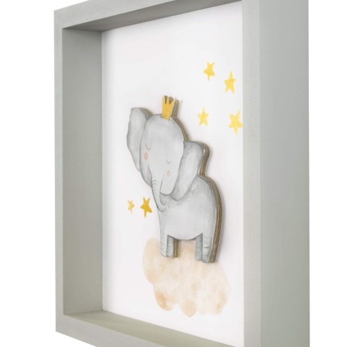Χειροποίητο Παιδικό Ξύλινο Καδράκι με Ελεφαντάκι Σημύδα 30x30x4,5  εκ. 
