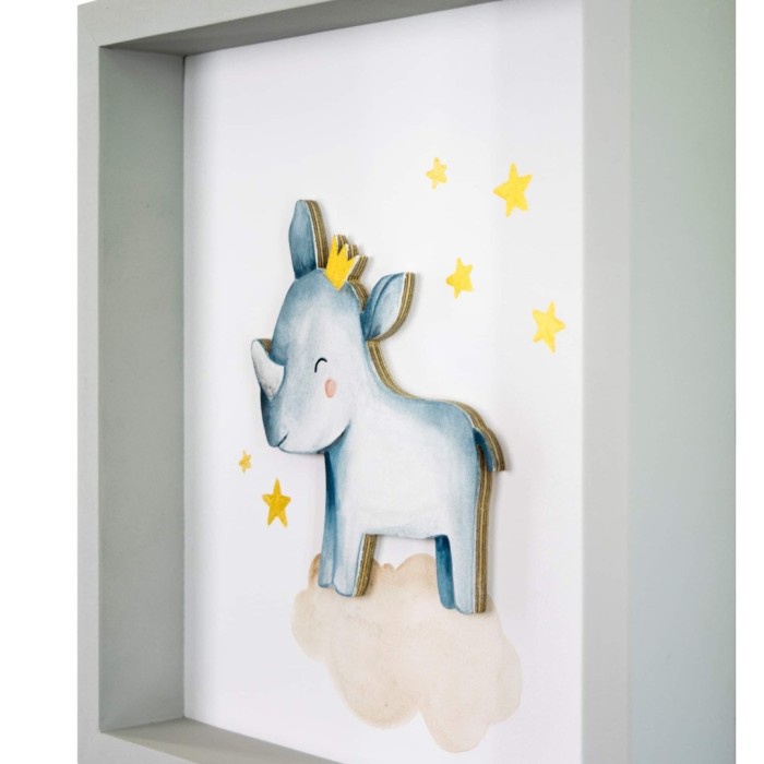 Χειροποίητο Παιδικό Ξύλινο Καδράκι με Ρινόκερο Σημύδα 30x30x4,5  εκ. 