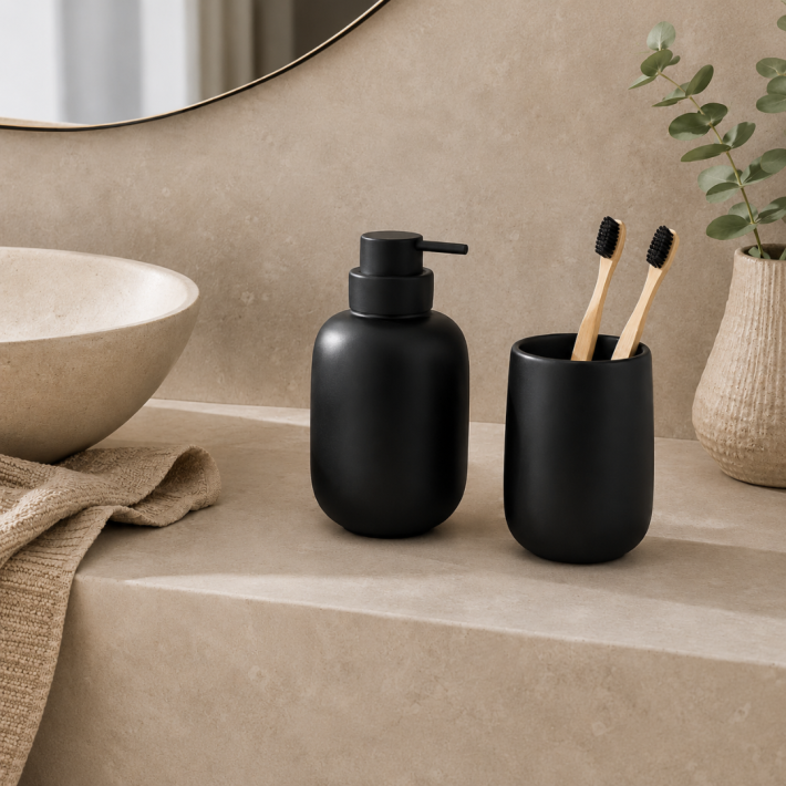 Zone Denmark Sensu Black - Σετ Dispenser και Ποτηροθήκη