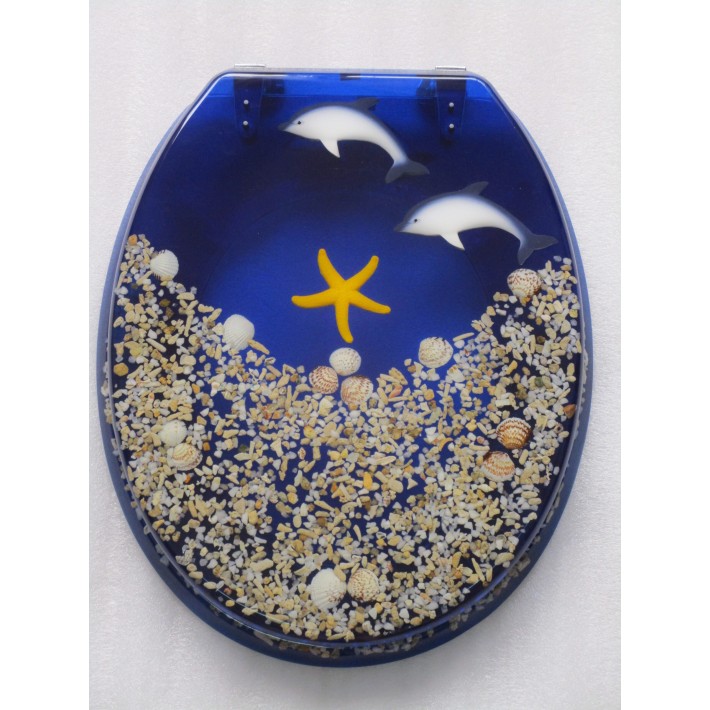 Eurocasa 140 Καπάκι Τουαλέτας Polyresin Universal 36x43εκ. Μπλε  Δελφίνια 