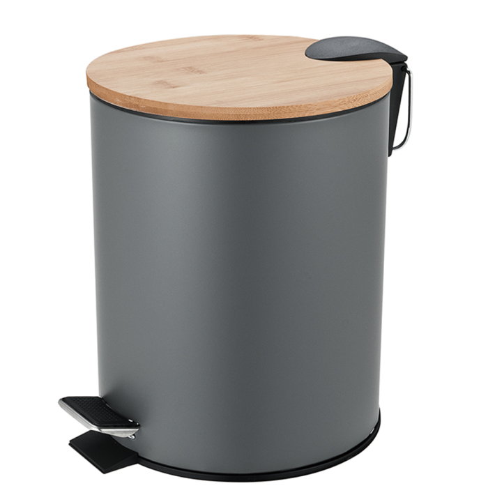 Eurocasa 2171 Μεταλλικός Κάδος 5lt με soft close και Bamboo 23x23x28εκ., Γκρι