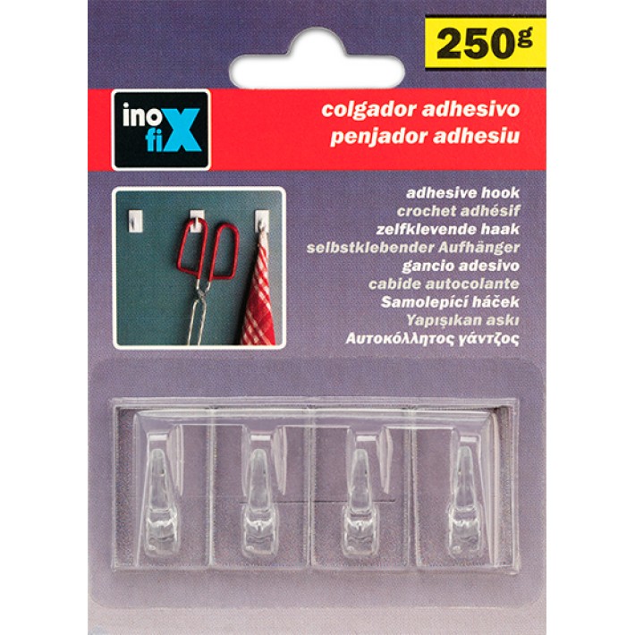Inofix 2075-0 Κρεμάστρα Αυτοκόλλητη Σ/4 Διάφανη 18x18x30mm