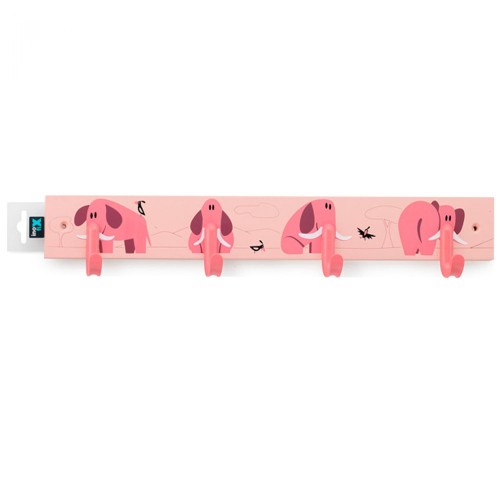 Inofix Παιδική Ξύλινη Κρεμάστρα Τοίχου με Ροζ Ελεφαντάκια